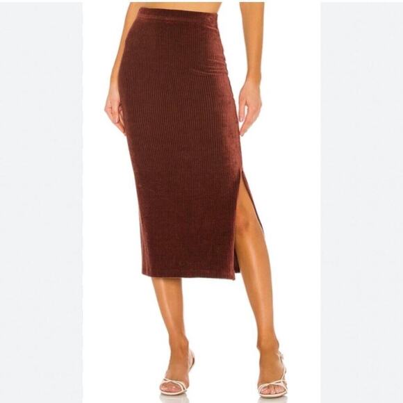 Free People Helen Ribbed Tube Midi Skirt Brown Size Medium Elastic Waist - Picture 1 of 8
